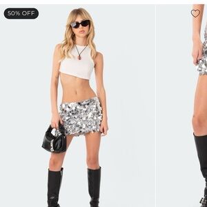 EDIKTED Sequin Mini Skirt - Silver